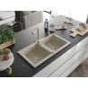 Mexen Mario Granitspüle mit 2 Becken und Küchenarmatur Duero, beige - 6504-69-671600-69