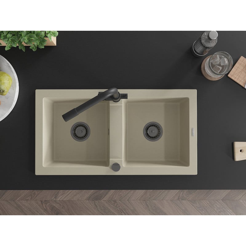 Mexen Mario Granitspüle 2-Kammer mit Küchenarmatur Duero, beige - 6504-69-671600-70