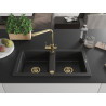 Mexen Mario Granit-Spülbecken 2-Kammer mit Küchenarmatur Duero, schwarz/silber metallic - 6504-73-671600-50