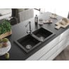 Mexen Mario Doppelkammer Granitspüle mit Küchenarmatur Duero, schwarz/gold metallic - 6504-75-671600-00