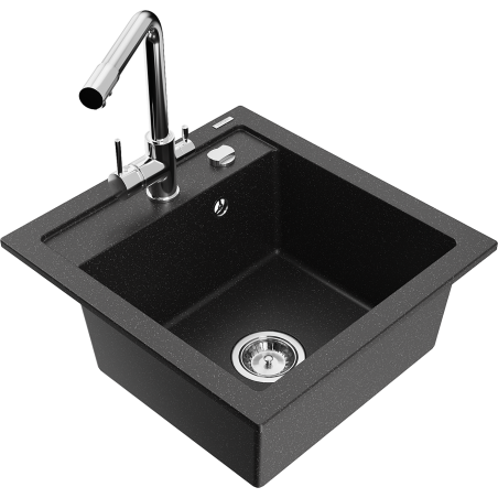 Mexen Vito Granitspüle 1-beckig mit Küchenarmatur Duero, schwarz/silber metallic - 6503-73-671600-00