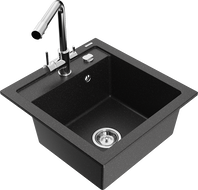 Mexen Vito Granitspüle 1-beckig mit Küchenarmatur Duero, schwarz/silber metallic - 6503-73-671600-00