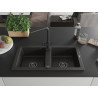 Mexen Mario Granitspüle mit 2 Becken und Küchenarmatur Duero, schwarz/goldener Metallic - 6504-75-671600-70-B