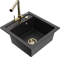 Mexen Vito Granitspüle 1-Becken mit Küchenarmatur Duero, schwarz/silber metallic - 6503-73-671600-50