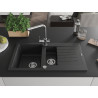 Mexen Matias Granitspüle 1,5-fach mit Abtropffläche und Küchenarmatur Duero, schwarz/silber metallisch - 6502-73-671600-00