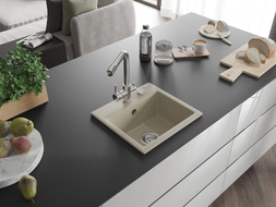 Mexen Milo Granitspüle 1-Becken mit Küchenarmatur Duero, beige - 6505-69-671600-00
