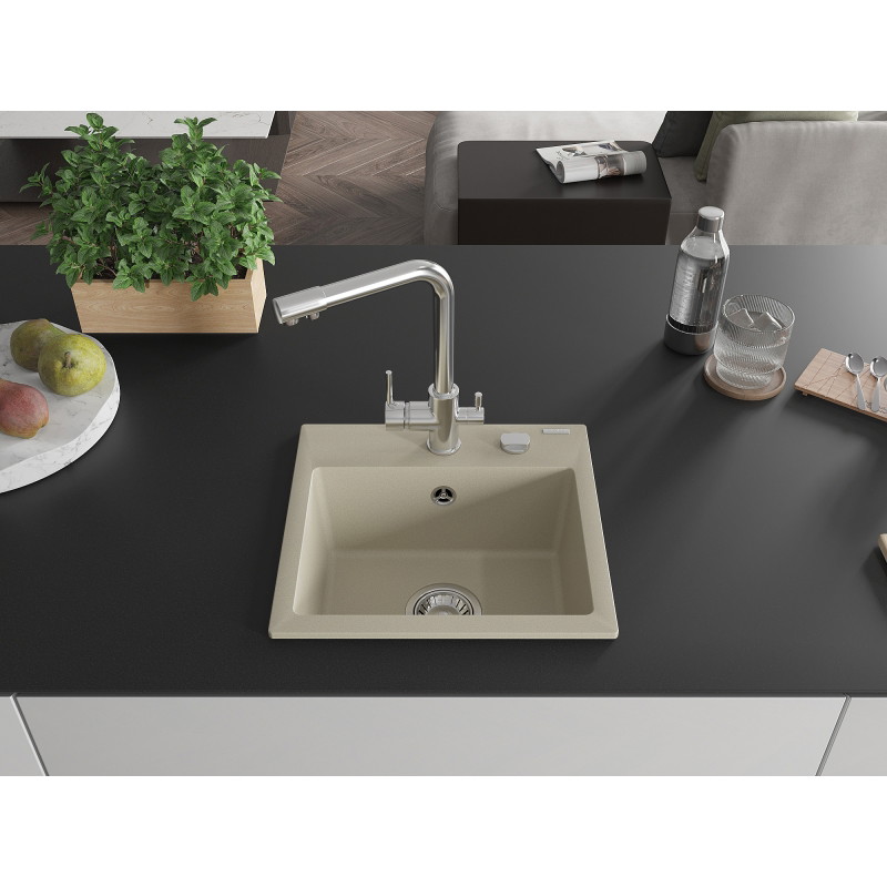 Mexen Milo Granitspüle 1-komorig mit Küchenarmatur Duero, beige - 6505-69-671600-00