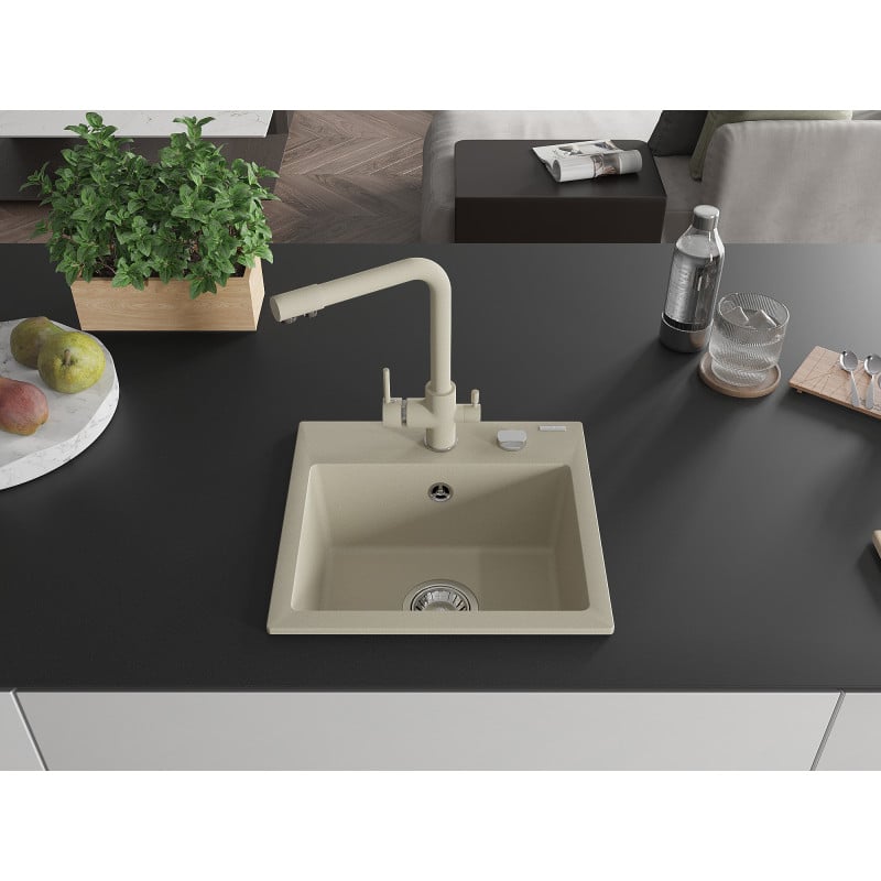 Mexen Milo Granitspüle 1-beckig mit Küchenarmatur Duero, beige - 6505-69-671600-69