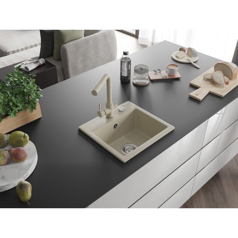 Mexen Milo Granitspüle 1-beckig mit Küchenarmatur Duero, beige - 6505-69-671600-69