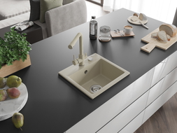 Mexen Milo Granitspüle einbecken mit Küchenarmatur Duero, beige - 6505-69-671600-69