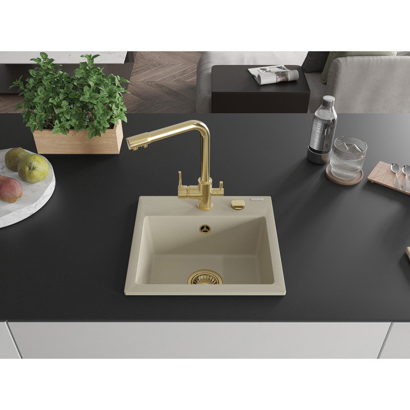 Mexen Milo Granitspüle 1-Becken mit Küchenarmatur Duero, Beige - 6505-69-671600-50