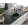 Mexen Milo Granitspüle 1-Kammer mit Küchenarmatur Duero, schwarz/silber metallic - 6505-73-671600-50