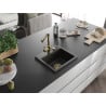Mexen Milo Granitspüle 1-Becken mit Küchenarmatur Duero, schwarz/gold metallic - 6505-75-671600-50