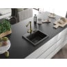 Mexen Milo Granitspüle 1-Becken mit Küchenarmatur Duero, schwarz/gold metallic - 6505-75-671600-50-B