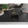 Mexen Milo Granitspüle 1-Becken mit Küchenarmatur Duero, schwarz/gold metallic - 6505-75-671600-50-B