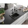Mexen Milo Granitspüle 1-Becken mit Küchenarmatur Duero, schwarz/gold metallic - 6505-75-671600-70-B