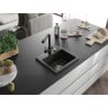 Mexen Milo Granitspüle 1-Becken mit Küchenarmatur Duero, schwarz/goldener Metallic - 6505-75-671600-70