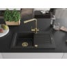 Mexen Pablo Granitspüle 1-beckig mit Abtropffläche und Küchenarmatur Duero, schwarz/silber metallic - 6510-73-671600-50