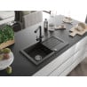 Mexen Pablo Granitspüle 1-beckig mit Abtropffläche und Küchenarmatur Duero, schwarz/goldener Metallic - 6510-75-671600-70