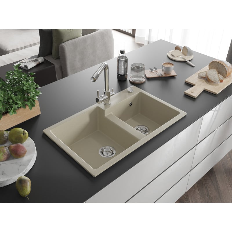 Mexen Tomas Granitspüle 2-Kammern mit Küchenarmatur Duero, beige - 6516-69-671600-00