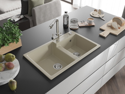 Mexen Tomas Granitspüle 2-Kammer mit Küchenarmatur Duero, beige - 6516-69-671600-00