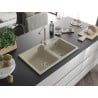 Mexen Tomas Granitspüle mit 2 Becken und Küchenarmatur Duero, beige - 6516-69-671600-69