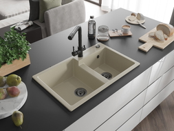 Mexen Tomas Granitspüle 2-Kammern mit Küchenarmatur Duero, beige - 6516-69-671600-70