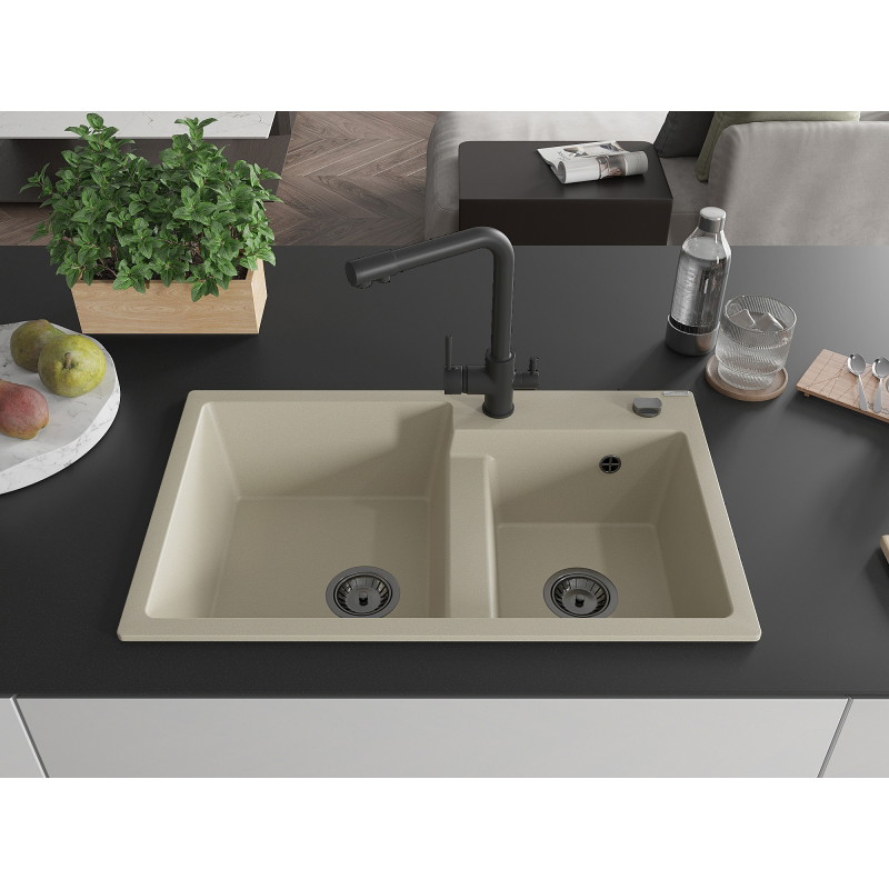 Mexen Tomas Granitspüle 2-Kammer mit Küchenarmatur Duero, beige - 6516-69-671600-70