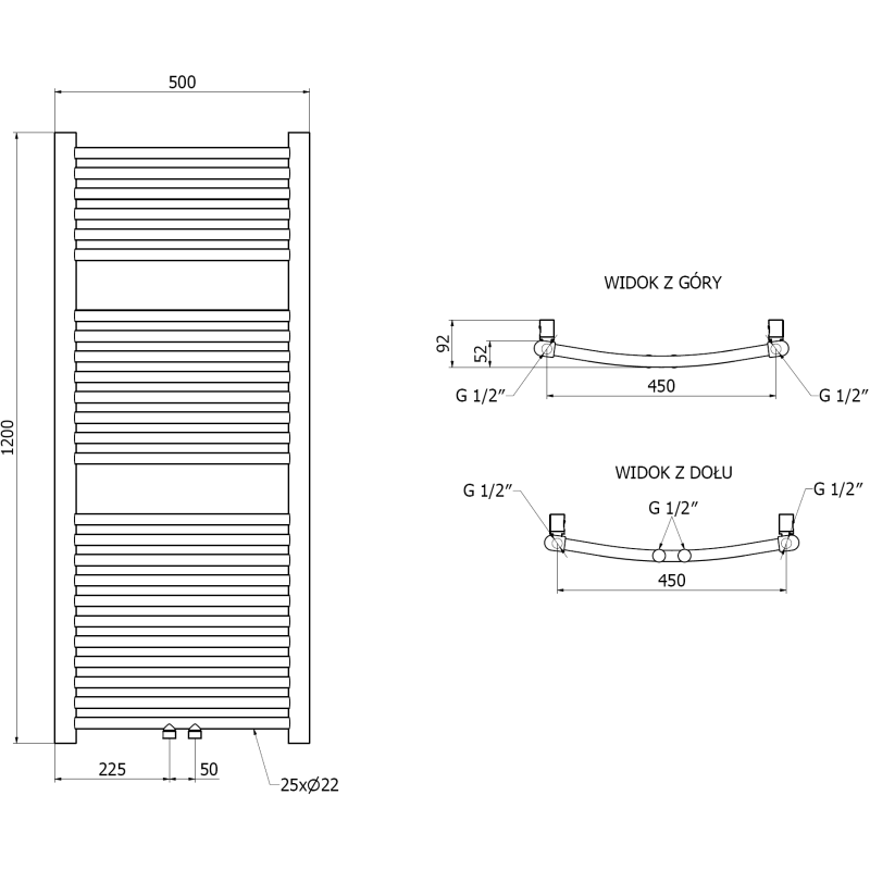 Mexen Ares Badheizkörper 1200 x 500 mm, 420 W, Gold - W102-1200-500-00-50