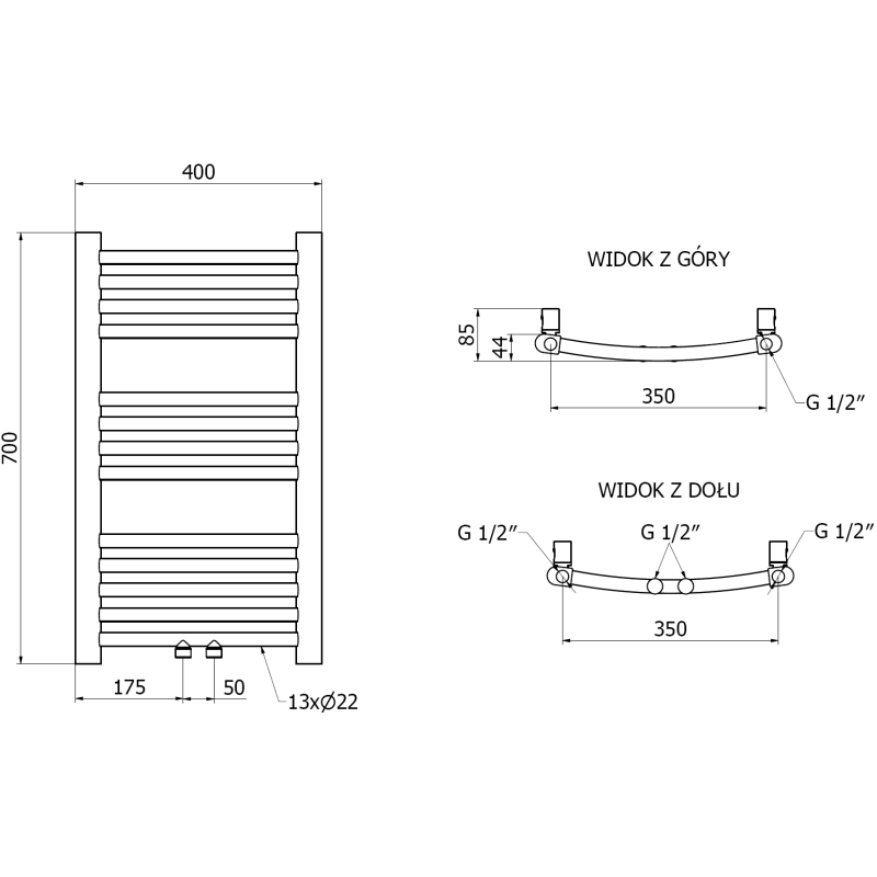 Mexen Ares Badheizkörper 700 x 400 mm, 189 W, gold - W102-0700-400-00-50