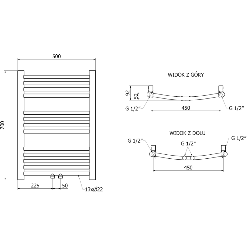 Mexen Ares Badezimmerheizkörper 700 x 500 mm, 226 W, gold - W102-0700-500-00-50