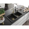 Mexen Tomas Granitspüle 2-Kammer mit Küchenarmatur Duero, schwarz/silber metallisch - 6516-73-671600-50