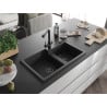 Mexen Tomas Granitspüle 2-Kammer mit Küchenarmatur Duero, schwarz/silber metallic - 6516-73-671600-70-B