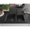 Mexen Tomas Granitspüle 2-Kammer mit Küchenarmatur Duero, schwarz/silber metallic - 6516-73-671600-70-B
