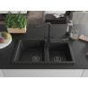 Mexen Tomas Granitspüle 2-Kammern mit Küchenarmatur Duero, schwarz/silber metallic - 6516-73-671600-70-B