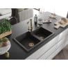 Mexen Tomas Granitspüle 2-Kammern mit Küchenarmatur Duero, Schwarz/Gold Metallic - 6516-75-671600-50