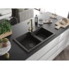 Mexen Tomas Granitspüle 2-Kammer mit Küchenarmatur Duero, schwarz/gold metallic - 6516-75-671600-50-B