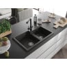 Mexen Tomas Granitspüle 2-Kammer mit Küchenarmatur Duero, schwarz/gold metallic - 6516-75-671600-70