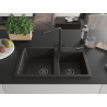 Mexen Tomas Granitspüle 2-Kammern mit Küchenarmatur Duero, schwarz/gold metallic - 6516-75-671600-70-B