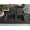 Mexen Tomas 2-Kammer-Granitatsspüle mit Küchenarmatur Duero, schwarz gesprenkelt - 6516-76-671600-70-B