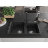 Mexen Tomas 2-Kammer Granitspüle mit Küchenarmatur Duero, schwarz - 6516-77-671600-70