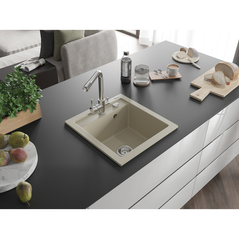 Mexen Vito Granitspüle 1-beckig mit Küchenarmatur Duero, beige - 6503-69-671600-00