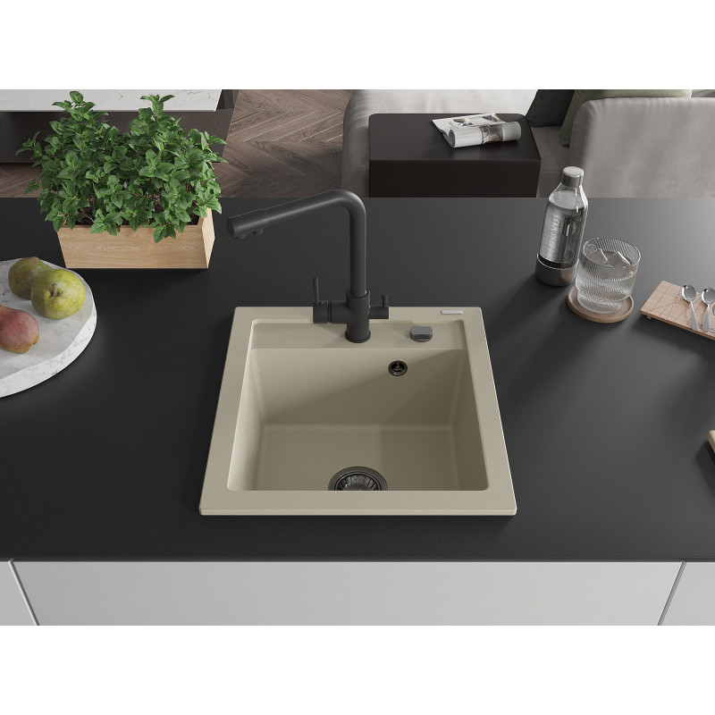 Mexen Vito Granitspüle 1-Becken mit Küchenarmatur Duero, beige - 6503-69-671600-70