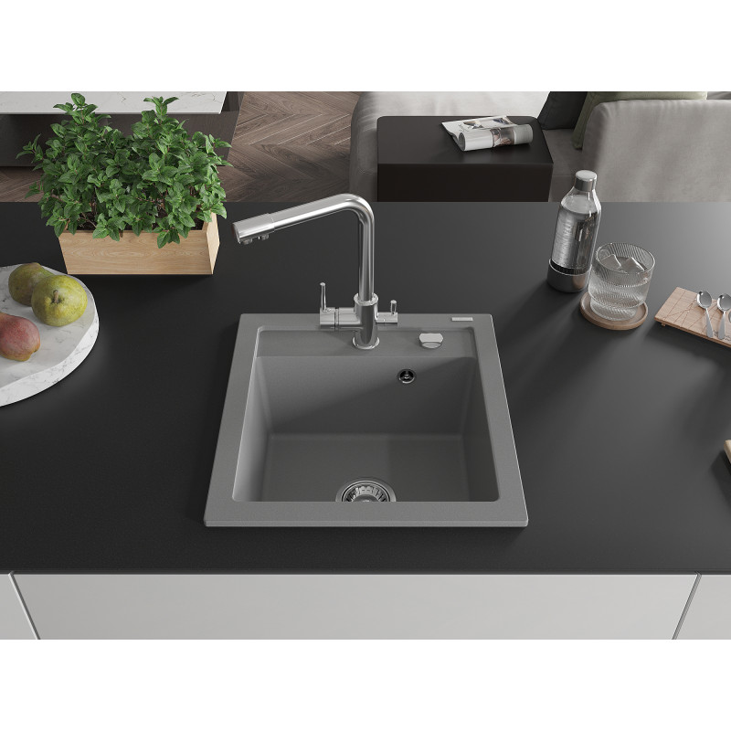Mexen Vito Granitspüle 1-becken mit Küchenarmatur Duero, grau - 6503-71-671600-00