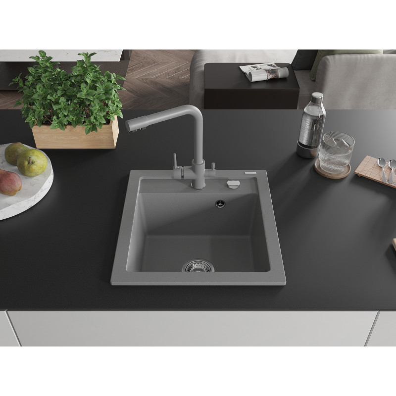 Mexen Vito Granitspüle 1-Becken mit Küchenarmatur Duero, grau - 6503-71-671600-71