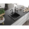 Mexen Vito Granitspüle einteilig mit Küchenarmatur Duero, schwarz/silber Metallik - 6503-73-671600-70-B