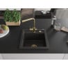 Mexen Vito Granitspüle 1-Becken mit Küchenarmatur Duero, schwarz/goldenes Metallic - 6503-75-671600-50