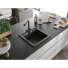 Mexen Vito Granitspüle 1-beckig mit Küchenarmatur Duero, schwarz/goldener Metallic - 6503-75-671600-70-B