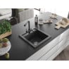 Mexen Vito Granitspüle 1-Becken mit Küchenarmatur Duero, schwarz gesprenkelt - 6503-76-671600-76