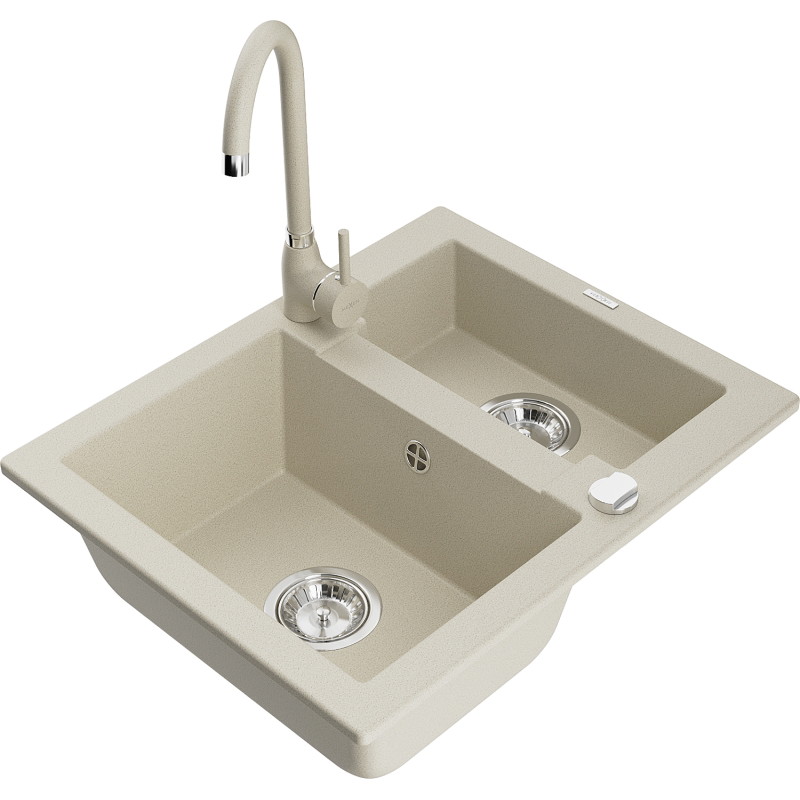 Mexen Carlos 1,5-Kammer-GranitsSpüle mit Küchenarmatur Telma, beige - 6518-69-670200-69